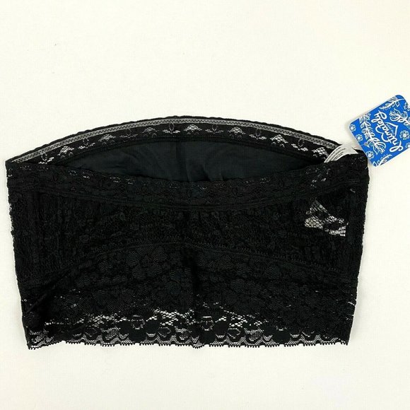 Free People Scalloped Lace Bandeau Bra Black Pullover Strapless Size S Small NWT - Picture 3 of 10
